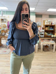 Charcoal Trim Peplum Top