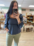 Charcoal Trim Peplum Top