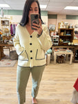 Beige Button Front Pocket Sweater