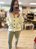 Beige Button Front Pocket Sweater