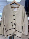 Beige Button Front Pocket Sweater