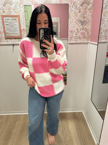 Pink Checkered Sweater