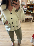 Beige Button Front Pocket Sweater