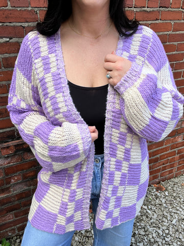 Purple Checkered Cardi