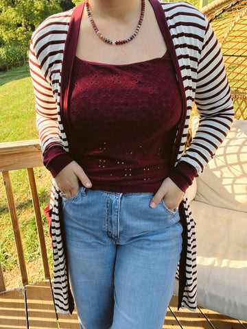 Burgundy Striped Cardi