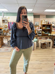 Charcoal Trim Peplum Top
