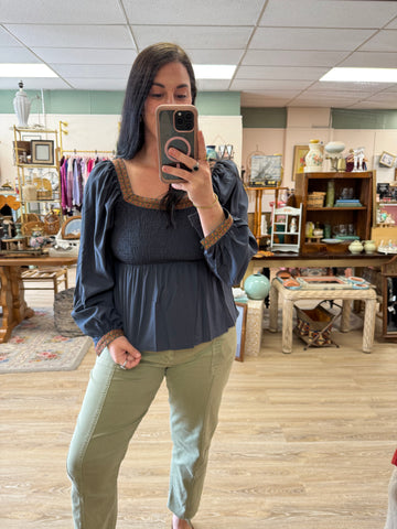 Charcoal Trim Peplum Top