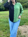 Green/Black Crinkle Top