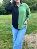 Green/Black Crinkle Top