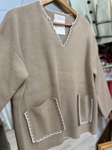 Taupe V Pullover Sweater