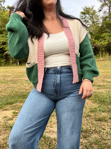 Pink Color Block Sweater