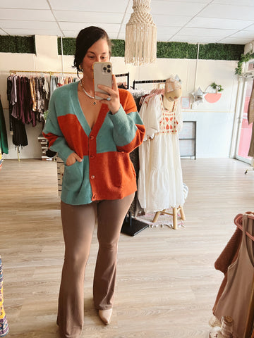 Rust/Teal Colorblock Sweater