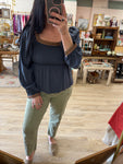Charcoal Trim Peplum Top