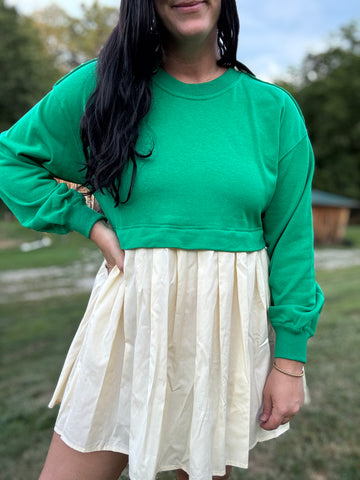 Green Color Block Dress