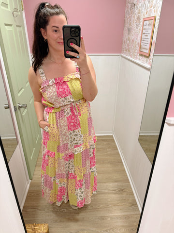 Lime-Pink Patchwork Dress