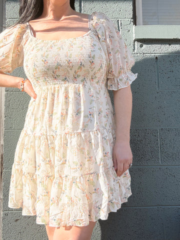 Ivory Smocked Floral Dress