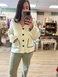 Beige Button Front Pocket Sweater