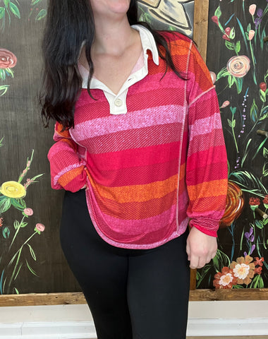 Magenta Striped Top