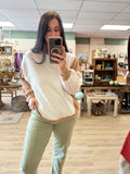 Cream Ribbed Color Block Top