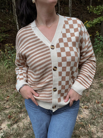 Mocha Checkered Striped Sweater