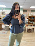 Charcoal Trim Peplum Top