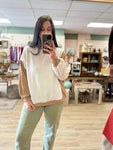 Cream Ribbed Color Block Top