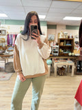 Cream Ribbed Color Block Top