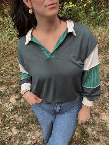 Green Colorblock Top