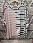 Pink Mix Over-Sized Striped Top