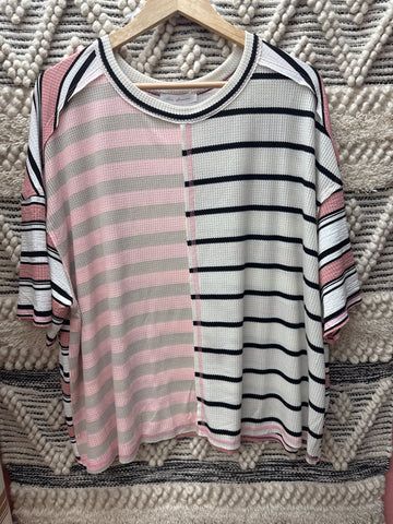Pink Mix Over-Sized Striped Top