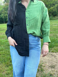 Green/Black Crinkle Top