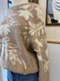 Taupe Fuzzy Floral Sweater