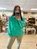 Green Button Oversized Top