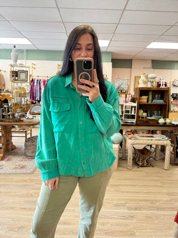 Green Button Oversized Top