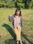 Oversized Color Block Plaid Top