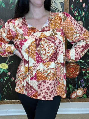 Rust/Magenta Patchwork Top