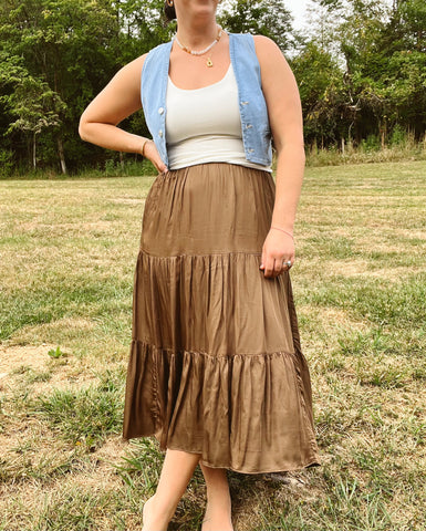 Olive Pleated Midi Skirt