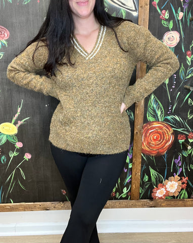 Olive Mix V-Neck Sweater